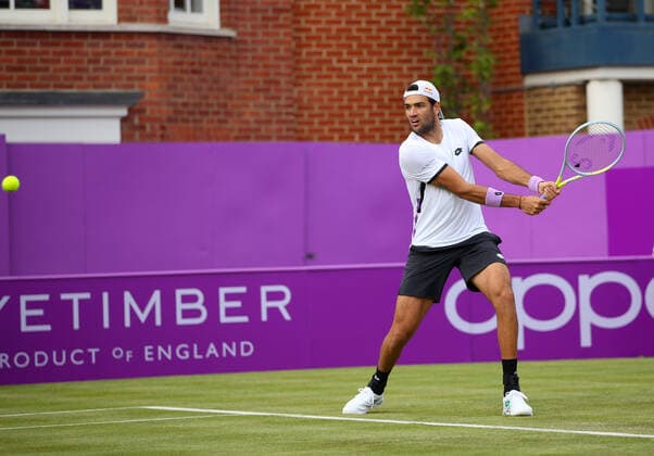 Mandatory Credit: Photo by Ella Ling BPI Shutterstock (12074706ae) Matteo Berrettini of Italy in action Cinch Championships, Day Two, Tennis, Queens Club, London, UK - 15 June 2021 EDITORIAL USE ONLY No use with unauthorised audio, video, data, fixture lists, club league logos or live services. Online in-match use limited to 120 images, no video emulation. No use in betting, games or single club league player publications. Cinch Championships, Day Two, Tennis, Queens Club, London, UK - 15 June 2021 EDITORIAL USE ONLY No use with unauthorised audio, video, data, fixture lists, club league logos or live services. Online in-match use limited to 120 images, no video emulation. No use in betting, games or single club league player publications. Copyright: xEllaxLing BPI Shutterstockx 12074706ae
