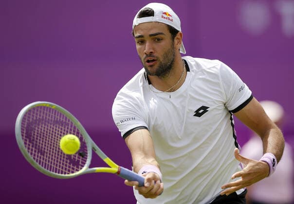 Mandatory Credit: Photo by Ella Ling BPI Shutterstock (12074706ap) Matteo Berrettini of Italy in action Cinch Championships, Day Two, Tennis, Queens Club, London, UK - 15 June 2021 EDITORIAL USE ONLY No use with unauthorised audio, video, data, fixture lists, club league logos or live services. Online in-match use limited to 120 images, no video emulation. No use in betting, games or single club league player publications. Cinch Championships, Day Two, Tennis, Queens Club, London, UK - 15 June 2021 EDITORIAL USE ONLY No use with unauthorised audio, video, data, fixture lists, club league logos or live services. Online in-match use limited to 120 images, no video emulation. No use in betting, games or single club league player publications. Copyright: xEllaxLing BPI Shutterstockx 12074706ap