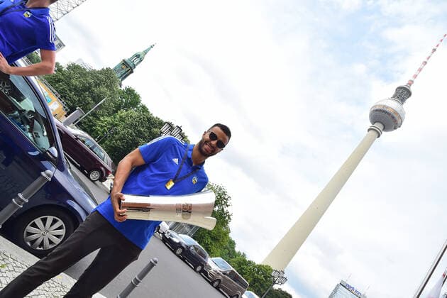 Jean Marc Christ Koumadje, with 2.24 meters height Reception of the Berlin Basketball Bundesliga club Alba Berlin to the 10 championship title win in Berlin on 15 06 2021 ALBA Berlin reception Red City Hall Photopress Mueller
