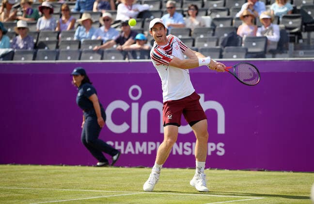 Mandatory Credit: Photo by Ella Ling BPI Shutterstock (12074706dn) Andy Murray of GBR in action Cinch Championships, Day Two, Tennis, Queens Club, London, UK - 15 June 2021 EDITORIAL USE ONLY No use with unauthorised audio, video, data, fixture lists, club league logos or live services. Online in-match use limited to 120 images, no video emulation. No use in betting, games or single club league player publications. Cinch Championships, Day Two, Tennis, Queens Club, London, UK - 15 June 2021 EDITORIAL USE ONLY No use with unauthorised audio, video, data, fixture lists, club league logos or live services. Online in-match use limited to 120 images, no video emulation. No use in betting, games or single club league player publications. Copyright: xEllaxLing BPI Shutterstockx 12074706dn