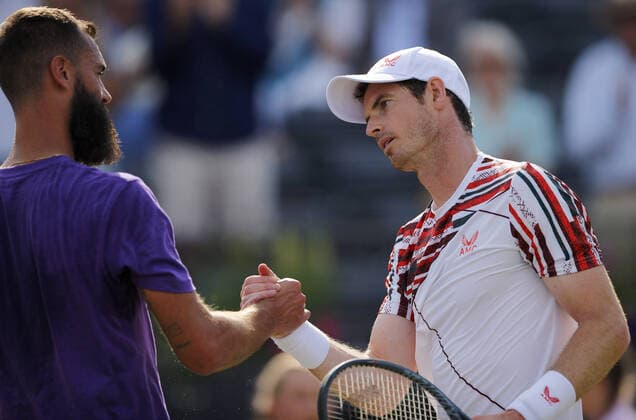 Mandatory Credit: Photo by Ella Ling BPI Shutterstock (12074706cy) Andy Murray of GBR shakes hands with Benoit Paire of France Cinch Championships, Day Two, Tennis, Queens Club, London, UK - 15 June 2021 EDITORIAL USE ONLY No use with unauthorised audio, video, data, fixture lists, club league logos or live services. Online in-match use limited to 120 images, no video emulation. No use in betting, games or single club league player publications. Cinch Championships, Day Two, Tennis, Queens Club, London, UK - 15 June 2021 EDITORIAL USE ONLY No use with unauthorised audio, video, data, fixture lists, club league logos or live services. Online in-match use limited to 120 images, no video emulation. No use in betting, games or single club league player publications. Copyright: xEllaxLing BPI Shutterstockx 12074706cy