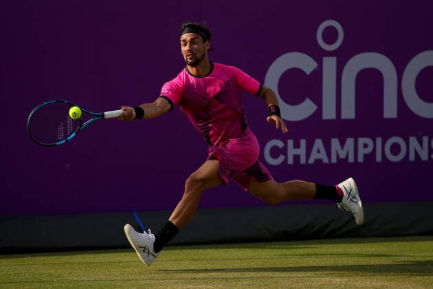 Mandatory Credit: Photo by Ella Ling BPI Shutterstock (12074706ds) Fabio Fognini of Italy in action Cinch Championships, Day Two, Tennis, Queens Club, London, UK - 15 June 2021 EDITORIAL USE ONLY No use with unauthorised audio, video, data, fixture lists, club league logos or live services. Online in-match use limited to 120 images, no video emulation. No use in betting, games or single club league player publications. Cinch Championships, Day Two, Tennis, Queens Club, London, UK - 15 June 2021 EDITORIAL USE ONLY No use with unauthorised audio, video, data, fixture lists, club league logos or live services. Online in-match use limited to 120 images, no video emulation. No use in betting, games or single club league player publications. Copyright: xEllaxLing BPI Shutterstockx 12074706ds
