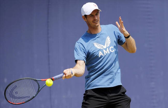 Mandatory Credit: Photo by Ella Ling BPI Shutterstock (12084430a) Andy Murray of GBR practises Cinch Championships, Day Three, Tennis, Queens Club, London, UK - 16 June 2021 EDITORIAL USE ONLY No use with unauthorised audio, video, data, fixture lists, club league logos or live services. Online in-match use limited to 120 images, no video emulation. No use in betting, games or single club league player publications. Cinch Championships, Day Three, Tennis, Queens Club, London, UK - 16 June 2021 EDITORIAL USE ONLY No use with unauthorised audio, video, data, fixture lists, club league logos or live services. Online in-match use limited to 120 images, no video emulation. No use in betting, games or single club league player publications.  Copyright: xEllaxLing BPI Shutterstockx 12084430a