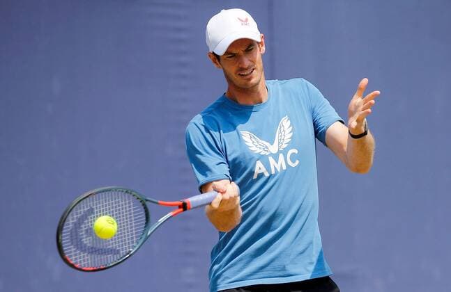 Mandatory Credit: Photo by Ella Ling BPI Shutterstock (12084430b) Andy Murray of GBR practises Cinch Championships, Day Three, Tennis, Queens Club, London, UK - 16 June 2021 EDITORIAL USE ONLY No use with unauthorised audio, video, data, fixture lists, club league logos or live services. Online in-match use limited to 120 images, no video emulation. No use in betting, games or single club league player publications. Cinch Championships, Day Three, Tennis, Queens Club, London, UK - 16 June 2021 EDITORIAL USE ONLY No use with unauthorised audio, video, data, fixture lists, club league logos or live services. Online in-match use limited to 120 images, no video emulation. No use in betting, games or single club league player publications.  Copyright: xEllaxLing BPI Shutterstockx 12084430b