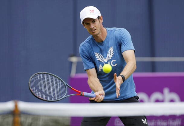 Mandatory Credit: Photo by Ella Ling BPI Shutterstock (12084430g) Andy Murray of GBR practices Cinch Championships, Day Three, Tennis, Queens Club, London, UK - 16 June 2021 EDITORIAL USE ONLY No use with unauthorised audio, video, data, fixture lists, club league logos or live services. Online in-match use limited to 120 images, no video emulation. No use in betting, games or single club league player publications. Cinch Championships, Day Three, Tennis, Queens Club, London, UK - 16 June 2021 EDITORIAL USE ONLY No use with unauthorised audio, video, data, fixture lists, club league logos or live services. Online in-match use limited to 120 images, no video emulation. No use in betting, games or single club league player publications.  Copyright: xEllaxLing BPI Shutterstockx 12084430g