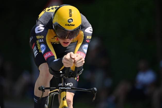 Belgian Nathan Van Hooydonck of Team Jumbo-Visma pictured in action during the men s elite individual time trial race of 37,6 km at the Belgian championships, in Ingelmunster, Wednesday 16 June 2021. DAVIDxSTOCKMAN  x06079403x