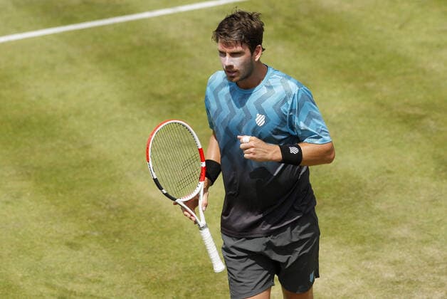 Mandatory Credit: Photo by Ella Ling BPI Shutterstock (12084430w) Cameron Norrie of Great Britain celebrates Cinch Championships, Day Three, Tennis, Queens Club, London, UK - 16 June 2021 EDITORIAL USE ONLY No use with unauthorised audio, video, data, fixture lists, club league logos or live services. Online in-match use limited to 120 images, no video emulation. No use in betting, games or single club league player publications. Cinch Championships, Day Three, Tennis, Queens Club, London, UK - 16 June 2021 EDITORIAL USE ONLY No use with unauthorised audio, video, data, fixture lists, club league logos or live services. Online in-match use limited to 120 images, no video emulation. No use in betting, games or single club league player publications. Copyright: xEllaxLing BPI Shutterstockx 12084430w