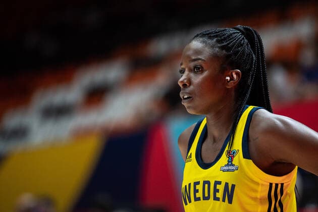 210617 Binta Drammeh of Sweden during of the FIBA Women s Eurobasket match between Sweden and Slovakia on June 17, 2021 in Valencia Photo Maxim ThorÃ BILDBYRAN kod MT MT0187 basket basketball national team fiba women s eurobasket basket em sverige sweden slovakien slovakia dam bbeng dag 1 day 1,  Copyright: MAXIMxTHORE BB210617MT089