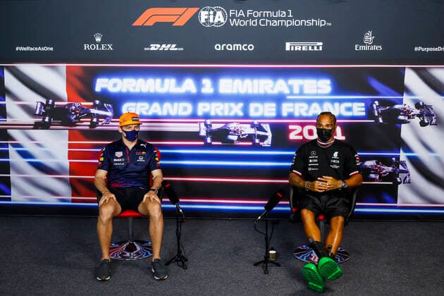 VERSTAPPEN Max (ned), Red Bull Racing Honda RB16B, HAMILTON Lewis (gbr), Mercedes AMG F1 GP W12 E Performance, portrait, press conference, PK, Pressekonferenz during the Formula 1 Emirates Grand Prix de France 2021, 7th round of the 2021 FIA Formula One World Championship, WM, Weltmeisterschaft from June 18 to 20, 2021 on the Circuit Paul Ricard, in Le Castellet, France - FORMULE 1 : Grand Prix de France - Circuit Paul-Ricard - 17 06 2021 DPPI PANORAMIC  _V2_2029