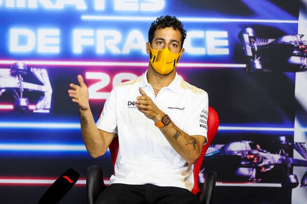 RICCIARDO Daniel (aus), McLaren MCL35M, portrait, press conference, PK, Pressekonferenz during the Formula 1 Emirates Grand Prix de France 2021, 7th round of the 2021 FIA Formula One World Championship, WM, Weltmeisterschaft from June 18 to 20, 2021 on the Circuit Paul Ricard, in Le Castellet, France - FORMULE 1 : Grand Prix de France - Circuit Paul-Ricard - 17 06 2021 DPPI PANORAMIC  AV6_9582