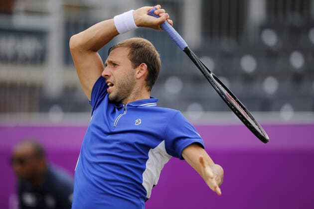 Mandatory Credit: Photo by Ella Ling BPI Shutterstock (12089309p) Daniel Evans of GBR in action Cinch Championships, Day Four, Tennis, Queens Club, London, UK - 17 June 2021 EDITORIAL USE ONLY No use with unauthorised audio, video, data, fixture lists, club league logos or live services. Online in-match use limited to 120 images, no video emulation. No use in betting, games or single club league player publications. Cinch Championships, Day Four, Tennis, Queens Club, London, UK - 17 June 2021 EDITORIAL USE ONLY No use with unauthorised audio, video, data, fixture lists, club league logos or live services. Online in-match use limited to 120 images, no video emulation. No use in betting, games or single club league player publications. Copyright: xEllaxLing BPI Shutterstockx 12089309p