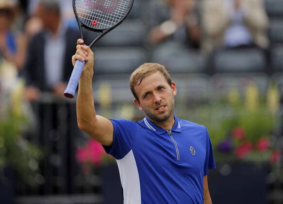 Mandatory Credit: Photo by Ella Ling BPI Shutterstock (12089309k) Daniel Evans of GBR thanks the crowd Cinch Championships, Day Four, Tennis, Queens Club, London, UK - 17 June 2021 EDITORIAL USE ONLY No use with unauthorised audio, video, data, fixture lists, club league logos or live services. Online in-match use limited to 120 images, no video emulation. No use in betting, games or single club league player publications. Cinch Championships, Day Four, Tennis, Queens Club, London, UK - 17 June 2021 EDITORIAL USE ONLY No use with unauthorised audio, video, data, fixture lists, club league logos or live services. Online in-match use limited to 120 images, no video emulation. No use in betting, games or single club league player publications. Copyright: xEllaxLing BPI Shutterstockx 12089309k