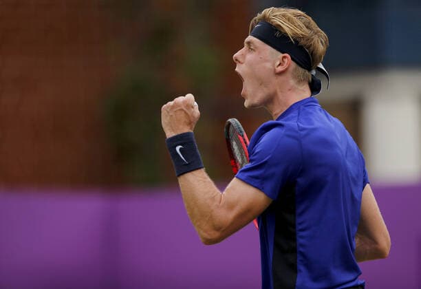 Mandatory Credit: Photo by Ella Ling BPI Shutterstock (12089309bo) Denis Shapovalov of Canada celebrates Cinch Championships, Day Four, Tennis, Queens Club, London, UK - 17 June 2021 EDITORIAL USE ONLY No use with unauthorised audio, video, data, fixture lists, club league logos or live services. Online in-match use limited to 120 images, no video emulation. No use in betting, games or single club league player publications. Cinch Championships, Day Four, Tennis, Queens Club, London, UK - 17 June 2021 EDITORIAL USE ONLY No use with unauthorised audio, video, data, fixture lists, club league logos or live services. Online in-match use limited to 120 images, no video emulation. No use in betting, games or single club league player publications. Copyright: xEllaxLing BPI Shutterstockx 12089309bo