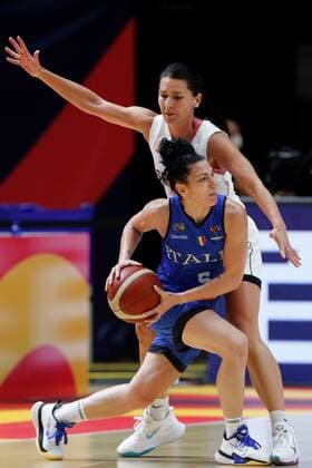 Serbia s guard Dajana Butulija (back) in action against Italy s guard Debora Carangel (front) during the Women Eurobasket 2021 game between Serbia and Italy played at San Luis pavilion in Valencia, eastern of Spain on 17 June 2021. Serbia vs Italy !ACHTUNG: NUR REDAKTIONELLE NUTZUNG!  Copyright: xMiguelxAngelxPolox GRAF2456 20210617-637595531256734899