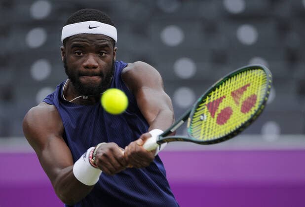 Mandatory Credit: Photo by Ella Ling BPI Shutterstock (12089309ca) Frances Tiafoe of USA in action Cinch Championships, Day Four, Tennis, Queens Club, London, UK - 17 June 2021 EDITORIAL USE ONLY No use with unauthorised audio, video, data, fixture lists, club league logos or live services. Online in-match use limited to 120 images, no video emulation. No use in betting, games or single club league player publications. Cinch Championships, Day Four, Tennis, Queens Club, London, UK - 17 June 2021 EDITORIAL USE ONLY No use with unauthorised audio, video, data, fixture lists, club league logos or live services. Online in-match use limited to 120 images, no video emulation. No use in betting, games or single club league player publications. Copyright: xEllaxLing BPI Shutterstockx 12089309ca