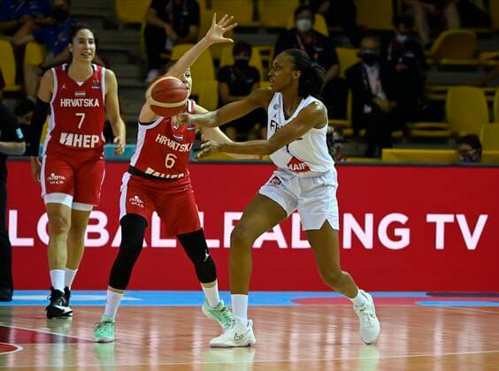 STRASBOURG, FRANCE - JUNE 17: Sandrine Gruda of France pictured during FIBA Women s Eurobasket match between France and Croatia on JUNE 17, 2021 in Strasbourg, France,17 06 2021 BASKET BALL FEMIMIN : France vs Croatie - FIBA Women s Eurobasket - Strasbourg - 17 06 2021 PhilippeCrochet Panoramic 