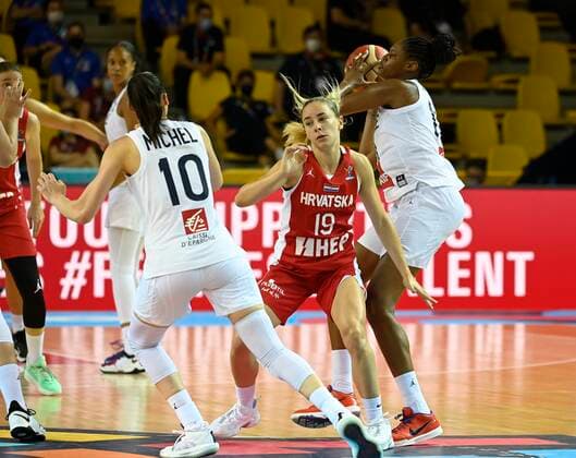 STRASBOURG, FRANCE - JUNE 17: Valeriane Vukosavljevic of France pictured during FIBA Women s Eurobasket match between France and Croatia on JUNE 17, 2021 in Strasbourg, France,17 06 2021 BASKET BALL FEMIMIN : France vs Croatie - FIBA Women s Eurobasket - Strasbourg - 17 06 2021 PhilippeCrochet Panoramic 