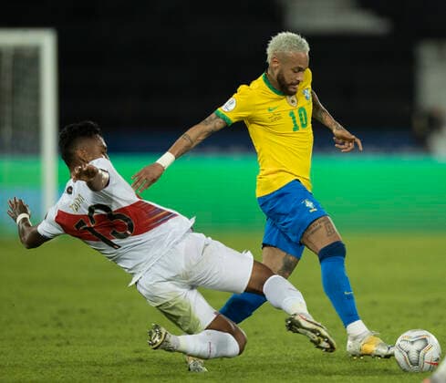 17th June 2021; Nilton Santos Stadium, Rio de Janeiro, Brazil; Copa America, Brazil versus Peru; Neymar of Brazil slide tackled by Renato Tapia of Peru  ActionPlus12297215 LucasxFigueiredo