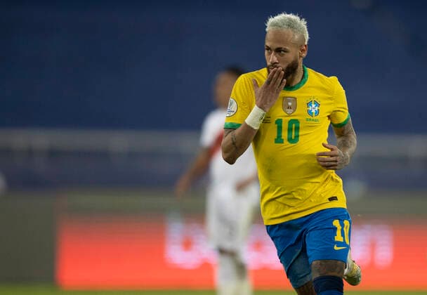 17th June 2021; Nilton Santos Stadium, Rio de Janeiro, Brazil; Copa America, Brazil versus Peru; Neymar of Brazil celebrates his goal in the 68th minute 2-0  ActionPlus12297216 LucasxFigueiredo