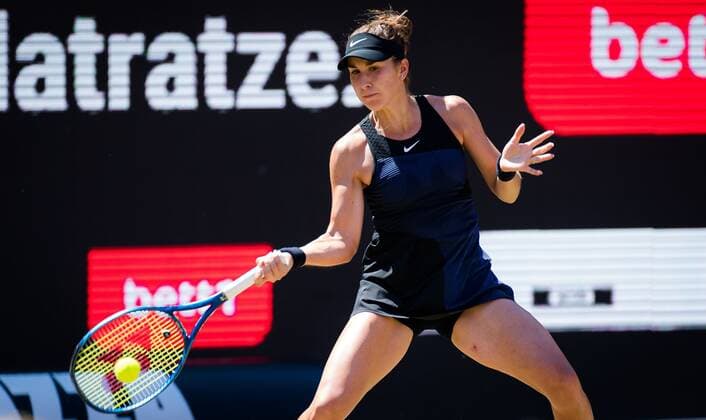 Mandatory Credit: Photo by Rob Prange Shutterstock (12072940v) Belinda Bencic of Switzerland in action during the quarter-final of the 2021 bett1open WTA, Tennis Damen 500 tennis tournament bett1open Tournament, Tennis, Berlin, Germany - 18 Jun 2021 bett1open Tournament, Tennis, Berlin, Germany - 18 Jun 2021  Copyright: xRobxPrange Shutterstockx 12072940v