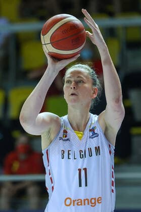 Belgian Cats Emma Meesseman pictured in action during the match between Belgium s national women s basketball team The Belgian Cats and Slovenia, in Strasbourg, France, Friday 18 June 2021. The Belgian Cats are in France for the FIBA Women s EuroBasket 2021 European Basketball championships, that take place from 17 to 27 June. VIRGINIExLEFOUR  x3011621x