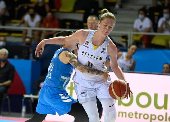 STRASBOURG, FRANCE - JUNE 18 : Nika Baric of Slovenia and Emma Meesseman of Belgium pictured during FIBA Women s Eurobasket match between Belgium and Slovenia on JUNE 18, 2021 in Strasbourg, France,18 06 2021 BASKET BALL FEMIMIN : Belgique vs Slovenie - FIBA Women s Eurobasket - Strasbourg - 18 06 2021 PhotoNews Panoramic 
