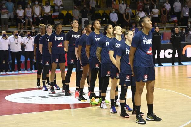 Line up France pictured during FIBA Women s Eurobasket match between France and Czech Republic on JUNE 18, 2021 in Strasbourg, France,18 06 2021 BASKET BALL : Republique Tcheque vs France - Eurobasket Feminin - 18 06 2021 PhilippeCrochet Panoramic 