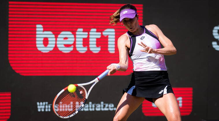 June 18, 2021, BERLIN, GERMANY: Alize Cornet of France in action during the quarter-final of the 2021 bett1open WTA, Tennis Damen 500 tennis tournament against Garbine Muguruza of Spain BERLIN GERMANY - ZUMAa181 20210618_zaa_a181_071 Copyright: xRobxPrangex