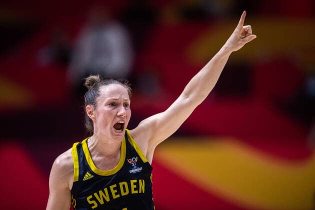 210618 Frida Eldebrink of Sweden during the FIBA Women s Eurobasket match between Spain and Sweden on June 18, 2021 in Valencia Photo Maxim ThorÃ BILDBYRAN kod MT MT0189 basket basketball national team fiba women s eurobasket basket em spanien spain sverige sweden dam bbeng dag 2,  Copyright: MAXIMxTHORE BB210618MT153