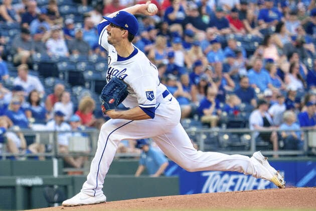 Kansas City Royals relief pitcher Kyle Zimmer (45) pitches against the Boston Red Sox in the first inning at Kaufman Stadium in Kansas City, Missouri on Friday, June 18, 2021.  KCP20210618106 KYLExRIVAS