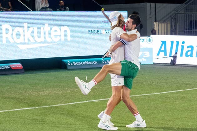 20210618 Mallorca Championships 2021 Opening Ceremony SANTA PONSA, SPAIN JUNE 18 2021 Novak Djokovic, Marko Djokovic at Mallorca Championships 2021 Opening Ceremony on June 18, 2021 in Santa Ponsa, Santa Ponsa Baleares Spain
