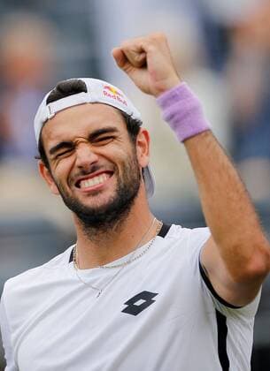 Mandatory Credit: Photo by Ella Ling BPI Shutterstock (12115521j) Matteo Berrettini of Italy celebrates Cinch Championships, Day Six, Tennis, Queens Club, London, UK - 19 June 2021 EDITORIAL USE ONLY No use with unauthorised audio, video, data, fixture lists, club league logos or live services. Online in-match use limited to 120 images, no video emulation. No use in betting, games or single club league player publications. Cinch Championships, Day Six, Tennis, Queens Club, London, UK - 19 June 2021 EDITORIAL USE ONLY No use with unauthorised audio, video, data, fixture lists, club league logos or live services. Online in-match use limited to 120 images, no video emulation. No use in betting, games or single club league player publications. Copyright: xEllaxLing BPI Shutterstockx 12115521j