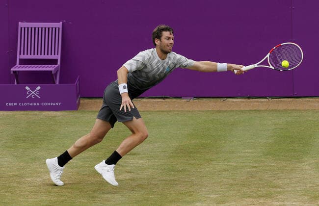 Mandatory Credit: Photo by Ella Ling BPI Shutterstock (12115521as) Cameron Norrie of GBR in action Cinch Championships, Day Six, Tennis, Queens Club, London, UK - 19 June 2021 EDITORIAL USE ONLY No use with unauthorised audio, video, data, fixture lists, club league logos or live services. Online in-match use limited to 120 images, no video emulation. No use in betting, games or single club league player publications. Cinch Championships, Day Six, Tennis, Queens Club, London, UK - 19 June 2021 EDITORIAL USE ONLY No use with unauthorised audio, video, data, fixture lists, club league logos or live services. Online in-match use limited to 120 images, no video emulation. No use in betting, games or single club league player publications. Copyright: xEllaxLing BPI Shutterstockx 12115521as