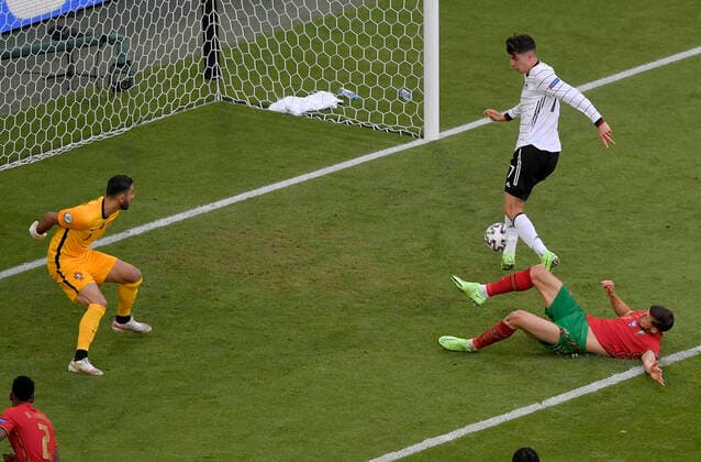 19 06 2021, Football, European Championship 2020, Group match Group F, Portugal Germany, at Football Arena Munich Kai Havertz Germany scores to 1 3 against goalkeeper Rui Patricio Portugal.