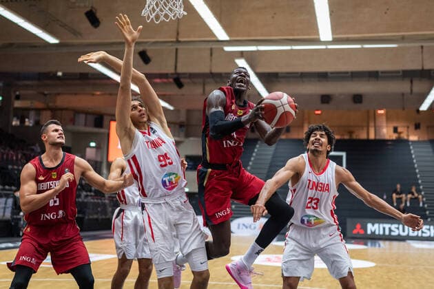 Basketball Hamburg 19 06 2021 Supercup National Team Germany GER Tunisia TUN Isaac Bonga Germany, No 00 Mohamed Fares Ochi Tunisia, No 99 Belhassan Chihi Tunisia, No 23