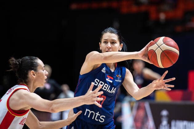 210620 Dajana Butulija of Serbia during the FIBA Women s Eurobasket match between Montenegro and Serbia on June 20, 2021 in Valencia Photo Maxim ThorÃ BILDBYRAN kod MT MT0191 basket basketball national team fiba women s eurobasket basket em Montenegro Serbien serbia dam bbeng dag 4,  Copyright: MAXIMxTHORE BB210620MT019