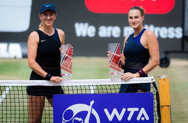 Mandatory Credit: Photo by Rob Prange Shutterstock (12072943f) Victoria Azarenka & Aryna Sabalenka of Belarus with their trophies after winning the doubles final of the 2021 bett1open WTA, Tennis Damen 500 tennis tournament bett1open Tournament, Tennis, Berlin, Germany - 20 Jun 2021 bett1open Tournament, Tennis, Berlin, Germany - 20 Jun 2021  Copyright: xRobxPrange Shutterstockx 12072943f