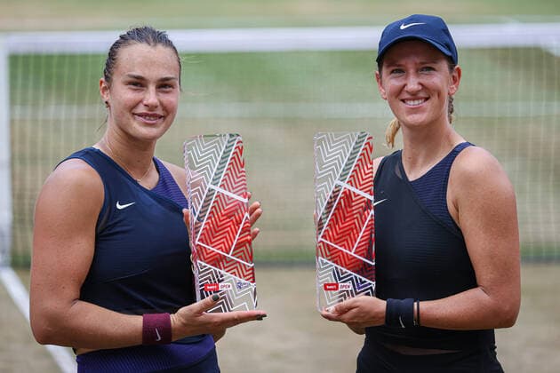 In the picture winners 2021 Aryna SABALENKA BLR and Victoria AZARENKA BLR doubles final, bett1open 2021, Berlin, LTTC Rot Weiß Steffi Graf Stadion, 20 06 2021,