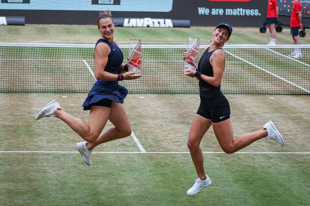 In the picture winners 2021 Aryna SABALENKA BLR and Victoria AZARENKA BLR doubles final, bett1open 2021, Berlin, LTTC Rot Weiß Steffi Graf Stadion, 20 06 2021,