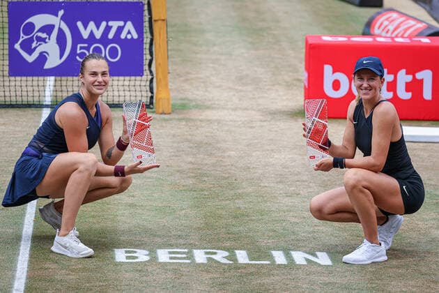 In the picture winners 2021 Aryna SABALENKA BLR and Victoria AZARENKA BLR doubles final, bett1open 2021, Berlin, LTTC Rot Weiß Steffi Graf Stadion, 20 06 2021,