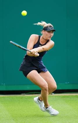 Mandatory Credit: Photo by Dave Shopland BPI Shutterstock (12115545p) Marta Kostyuk from Ukraine in action Viking International Championships, Day Two, Tennis, Eastbourne, East Sussex, UK - 20 June 2021 EDITORIAL USE ONLY No use with unauthorised audio, video, data, fixture lists, club league logos or live services. Online in-match use limited to 120 images, no video emulation. No use in betting, games or single club league player publications. Viking International Championships, Day Two, Tennis, Eastbourne, East Sussex, UK - 20 June 2021 EDITORIAL USE ONLY No use with unauthorised audio, video, data, fixture lists, club league logos or live services. Online in-match use limited to 120 images, no video emulation. No use in betting, games or single club league player publications. Copyright: xDavexShopland BPI Shutterstockx 12115545p