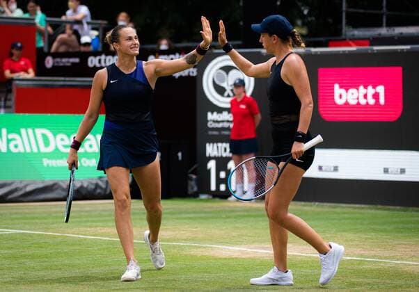 Mandatory Credit: Photo by Rob Prange Shutterstock (12072943z) Aryna Sabalenka & Victoria Azarenka of Belarus in action during the doubles final of the 2021 bett1open WTA, Tennis Damen 500 tennis tournament bett1open Tournament, Tennis, Berlin, Germany - 20 Jun 2021 bett1open Tournament, Tennis, Berlin, Germany - 20 Jun 2021  Copyright: xRobxPrange Shutterstockx 12072943z