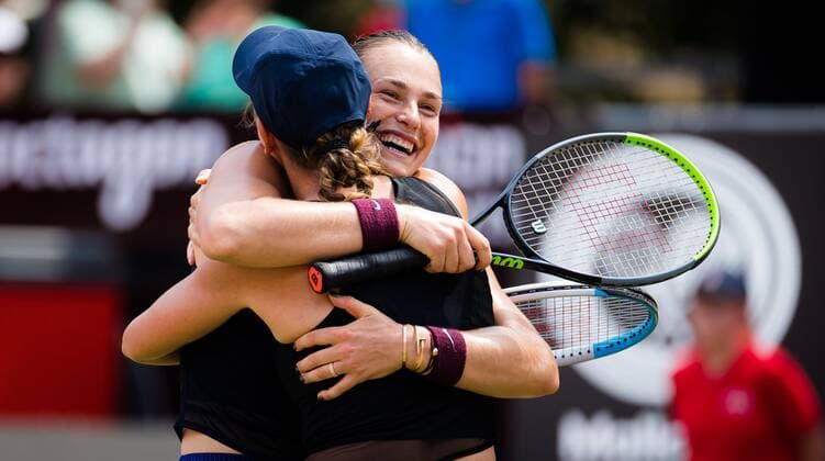 Mandatory Credit: Photo by Rob Prange Shutterstock (12072943w) Aryna Sabalenka & Victoria Azarenka of Belarus in action during the doubles final of the 2021 bett1open WTA, Tennis Damen 500 tennis tournament bett1open Tournament, Tennis, Berlin, Germany - 20 Jun 2021 bett1open Tournament, Tennis, Berlin, Germany - 20 Jun 2021  Copyright: xRobxPrange Shutterstockx 12072943w