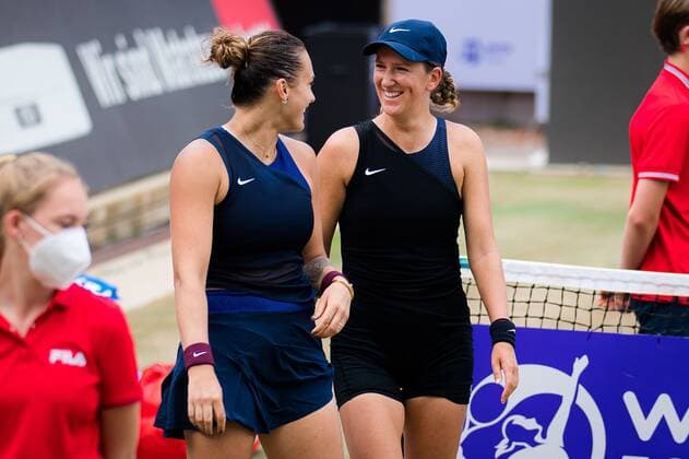 Mandatory Credit: Photo by Rob Prange Shutterstock (12072943n) Aryna Sabalenka & Victoria Azarenka of Belaru during the trophy ceremony after the doubles final of the 2021 bett1open WTA, Tennis Damen 500 tennis tournament bett1open Tournament, Tennis, Berlin, Germany - 20 Jun 2021 bett1open Tournament, Tennis, Berlin, Germany - 20 Jun 2021  Copyright: xRobxPrange Shutterstockx 12072943n