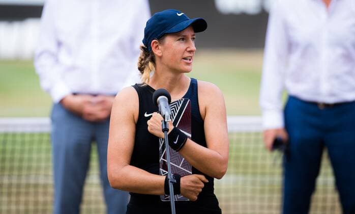 Mandatory Credit: Photo by Rob Prange Shutterstock (12072943o) Aryna Sabalenka & Victoria Azarenka of Belaru during the trophy ceremony after the doubles final of the 2021 bett1open WTA, Tennis Damen 500 tennis tournament bett1open Tournament, Tennis, Berlin, Germany - 20 Jun 2021 bett1open Tournament, Tennis, Berlin, Germany - 20 Jun 2021  Copyright: xRobxPrange Shutterstockx 12072943o