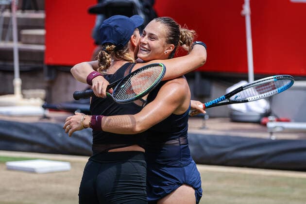In the picture Victoria AZARENKA BLR and Aryna SABALENKA BLR win the doubles final doubles final, bett1open 2021, Berlin, LTTC Rot Weiß Steffi Graf Stadion, 20 06 2021,