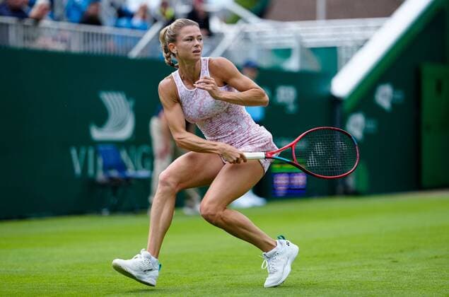 Mandatory Credit: Photo by Dave Shopland BPI Shutterstock (12115545ab) Italy s Camila Giorgi in action Viking International Championships, Day Two, Tennis, Eastbourne, East Sussex, UK - 20 June 2021 EDITORIAL USE ONLY No use with unauthorised audio, video, data, fixture lists, club league logos or live services. Online in-match use limited to 120 images, no video emulation. No use in betting, games or single club league player publications. Viking International Championships, Day Two, Tennis, Eastbourne, East Sussex, UK - 20 June 2021 EDITORIAL USE ONLY No use with unauthorised audio, video, data, fixture lists, club league logos or live services. Online in-match use limited to 120 images, no video emulation. No use in betting, games or single club league player publications. Copyright: xDavexShopland BPI Shutterstockx 12115545ab