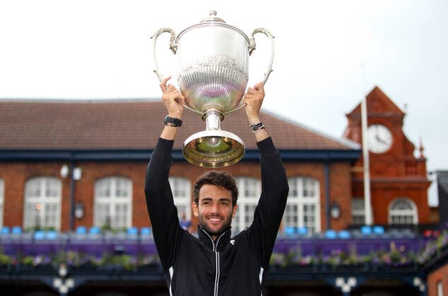Mandatory Credit: Photo by Ella Ling BPI Shutterstock (12115524u) Matteo Berrettini of Italy celebrates with the trophy Cinch Championships, Day Seven, Tennis, Queens Club, London, UK - 20 June 2021 EDITORIAL USE ONLY No use with unauthorised audio, video, data, fixture lists, club league logos or live services. Online in-match use limited to 120 images, no video emulation. No use in betting, games or single club league player publications. Cinch Championships, Day Seven, Tennis, Queens Club, London, UK - 20 June 2021 EDITORIAL USE ONLY No use with unauthorised audio, video, data, fixture lists, club league logos or live services. Online in-match use limited to 120 images, no video emulation. No use in betting, games or single club league player publications. Copyright: xEllaxLing BPI Shutterstockx 12115524u