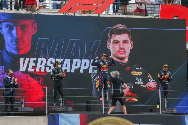 FORMULA 1 FRENCH GRAND PRIX, 20 06 2021 Circuit Paul Ricard, Le Castellet, France on 20 June 2021 WINNER Max Verstappen (NED), Red Bull Racing RB16B CELEBRATES pn the podium during the Formula 1 Emirates Grand Prix De France 2021 Editorial Use Only Copyright: xPhilxDuncanx ESM-0022-0068