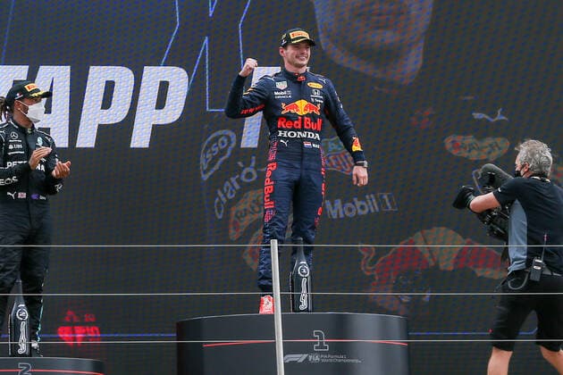 FORMULA 1 FRENCH GRAND PRIX, 20 06 2021 Circuit Paul Ricard, Le Castellet, France on 20 June 2021 WINNER Max Verstappen (NED), Red Bull Racing RB16B celebrates on the podium during the Formula 1 Emirates Grand Prix De France 2021 Editorial Use Only Copyright: xPhilxDuncanx ESM-0022-0069